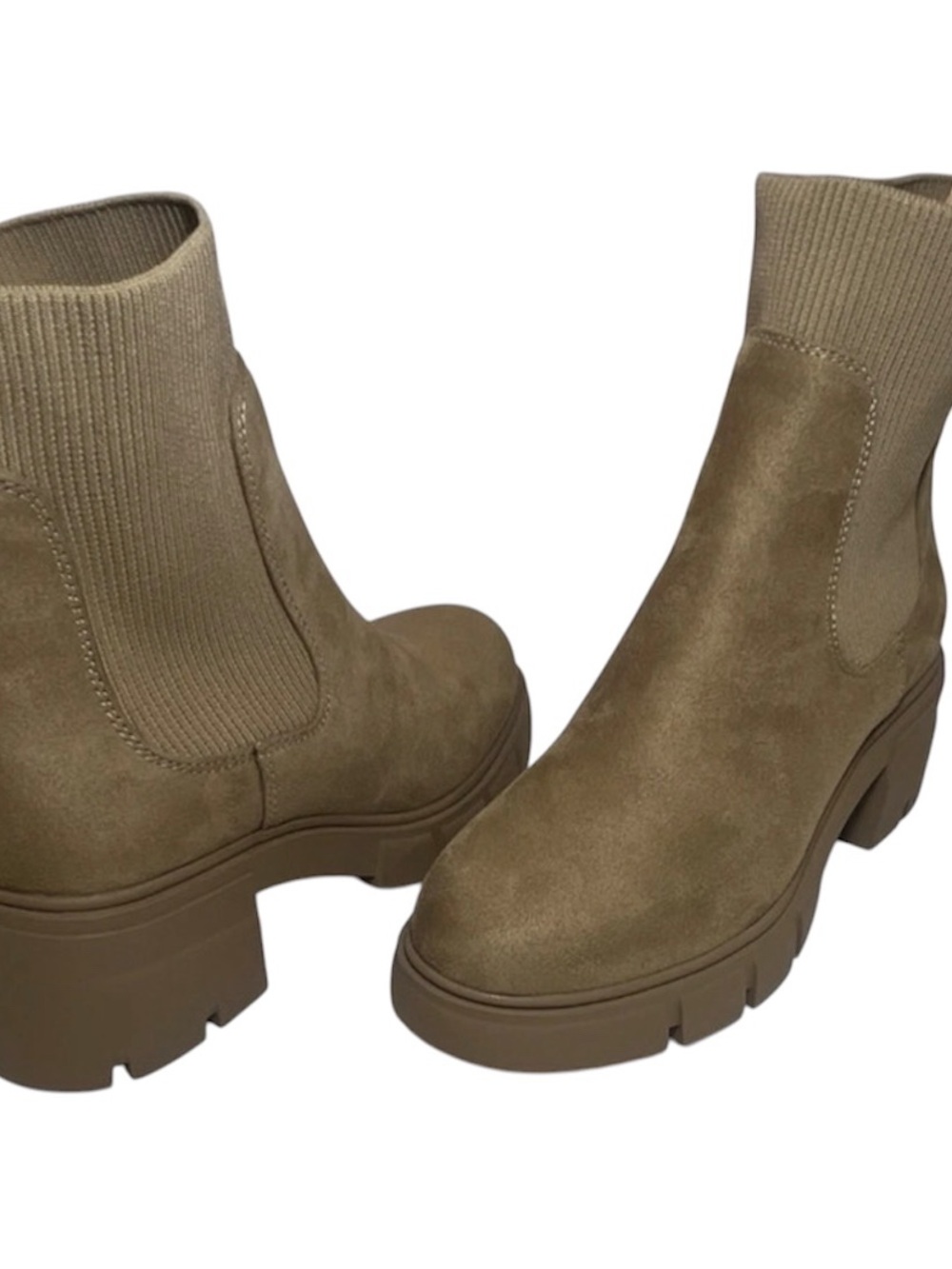 REDTOP Women’s Size 6.5 Taupe Suede Chelsea Ankle Boots Chunky Lug Sole